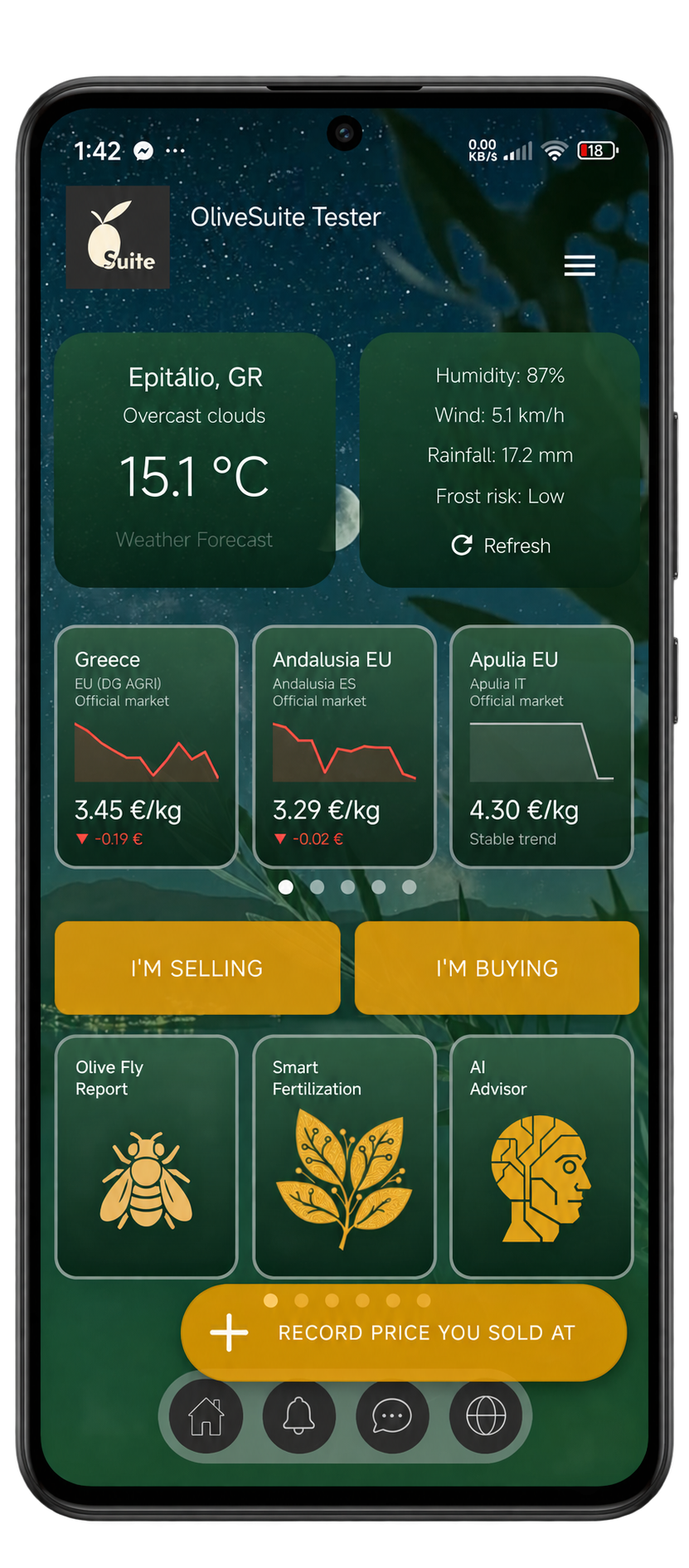 The OliveSuite app on a smartphone